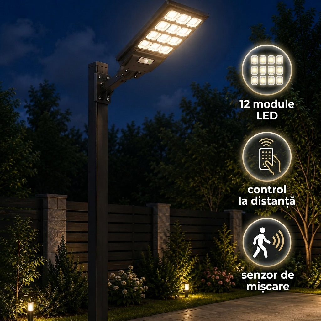 Lampă Solară LED 800W - iluminează curtea fără consum din rețea